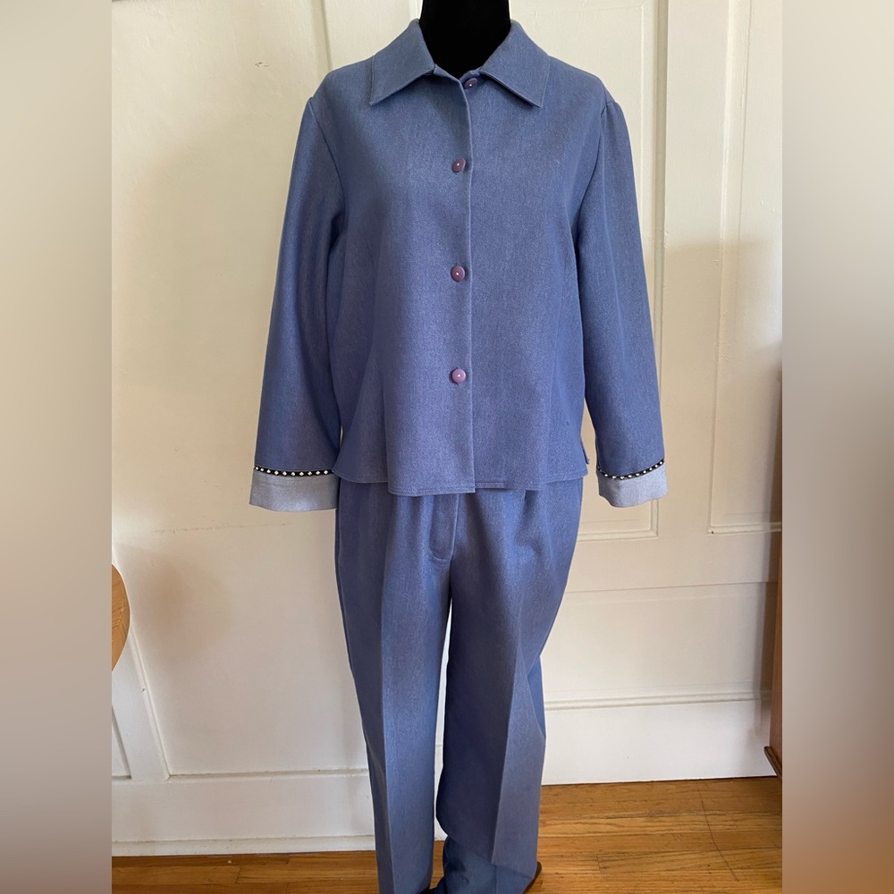 Patchington Vintage Light Blue Denim Pantsuit Canadian Tuxedo Set. Size M.